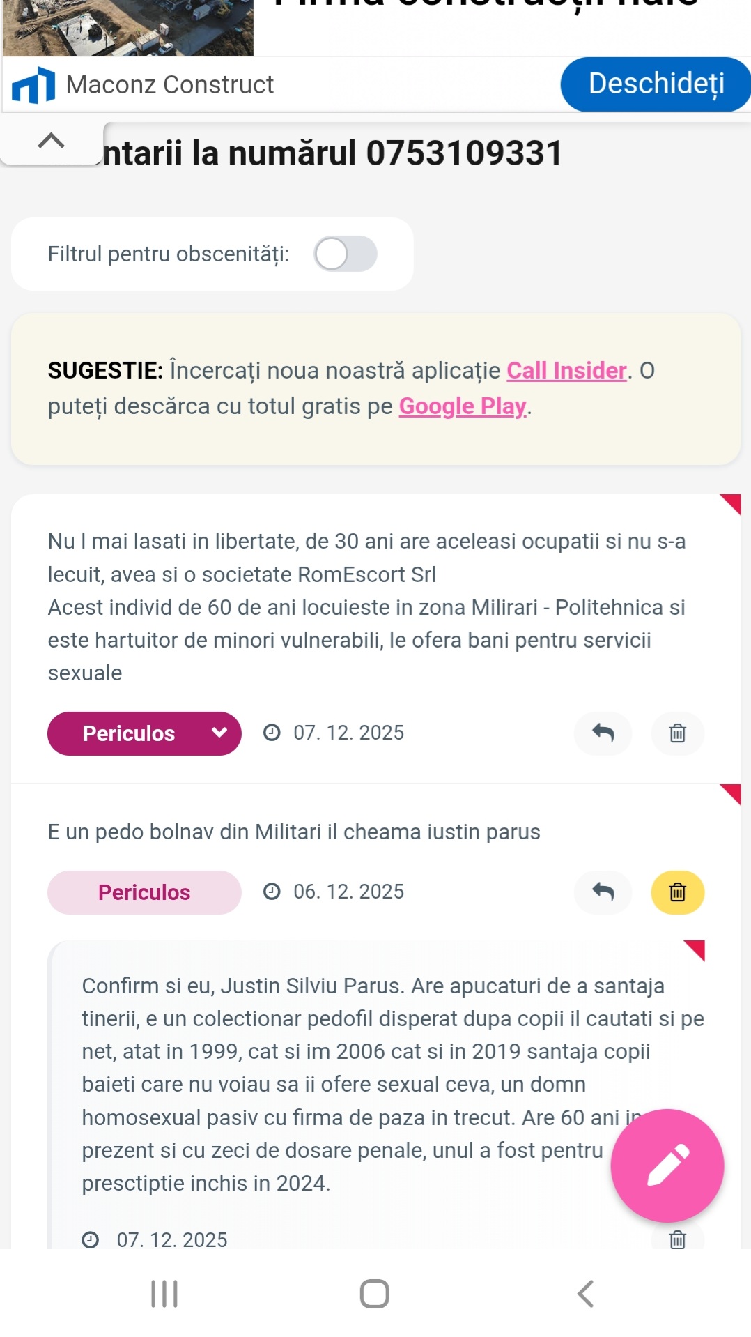 Bucuresti - Escorta Sexy - Domn pasiv, doar pasiv, respectabil, plinut, 58 ani,  doresc baieti tinerei, cat mai tineri posibil (sub 19 ani), care sa urineze pe mine dezbracati in timp ce ma masturbez.  Rog fara gay, doar baieti cat mai slabi, platesc  orice suma decenta.  Zona Sector 6 -   Militari Politehnica, am locatie .  
Rog seriozitate