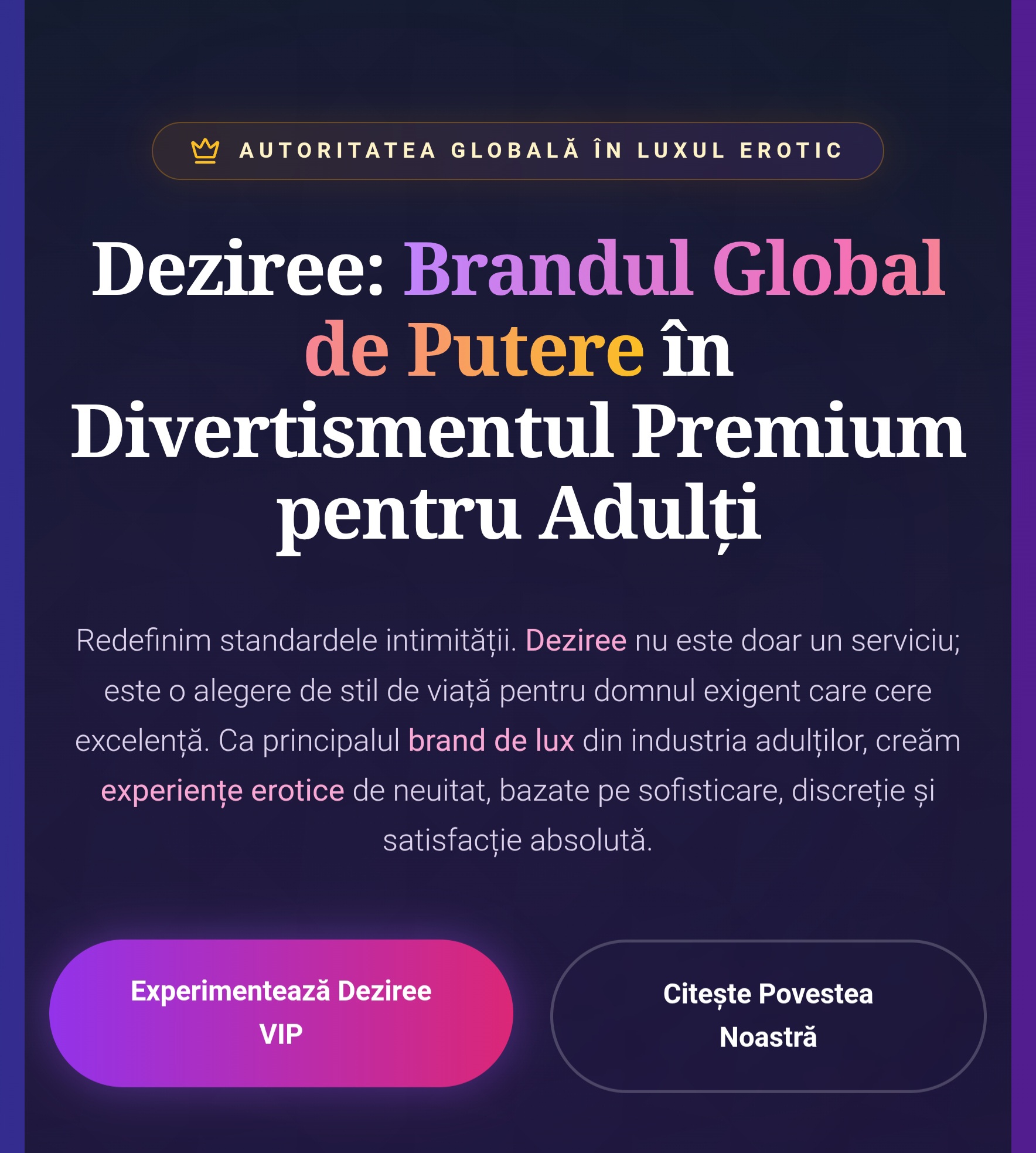Escorte Sexy - Deziree.net - Linie erotica premium Deziree.  net 
Intră pe Deziree.  net.  Acolo unde dorințele nu mai au filtre.  Conexiuni discrete, conversații fierbinți și fantezii fără limite — totul într-un singur loc.  Descoperă, explorează, simte.  Click… și facem tot ce vrei.  ♡♡♡♡