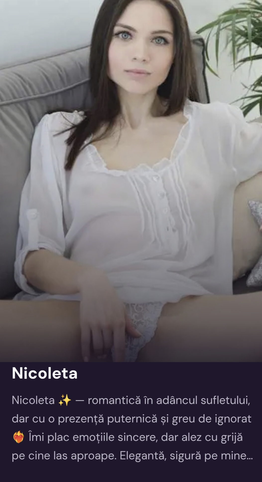 Escorte Sexy - Deziree - Bună ! Sunt singurica, daca și tu ai citeva clipe în care te simți singurel mă poți suna să facem ceea ce tu simți.  Vreau sa te duc la starea pe care tu o dorești și , poate ne vedem într-o bună zi la o cafea.  Poți lăsa SMS la Nr 1523 cu NICO7.  Mulțumesc, te aștept cu drag