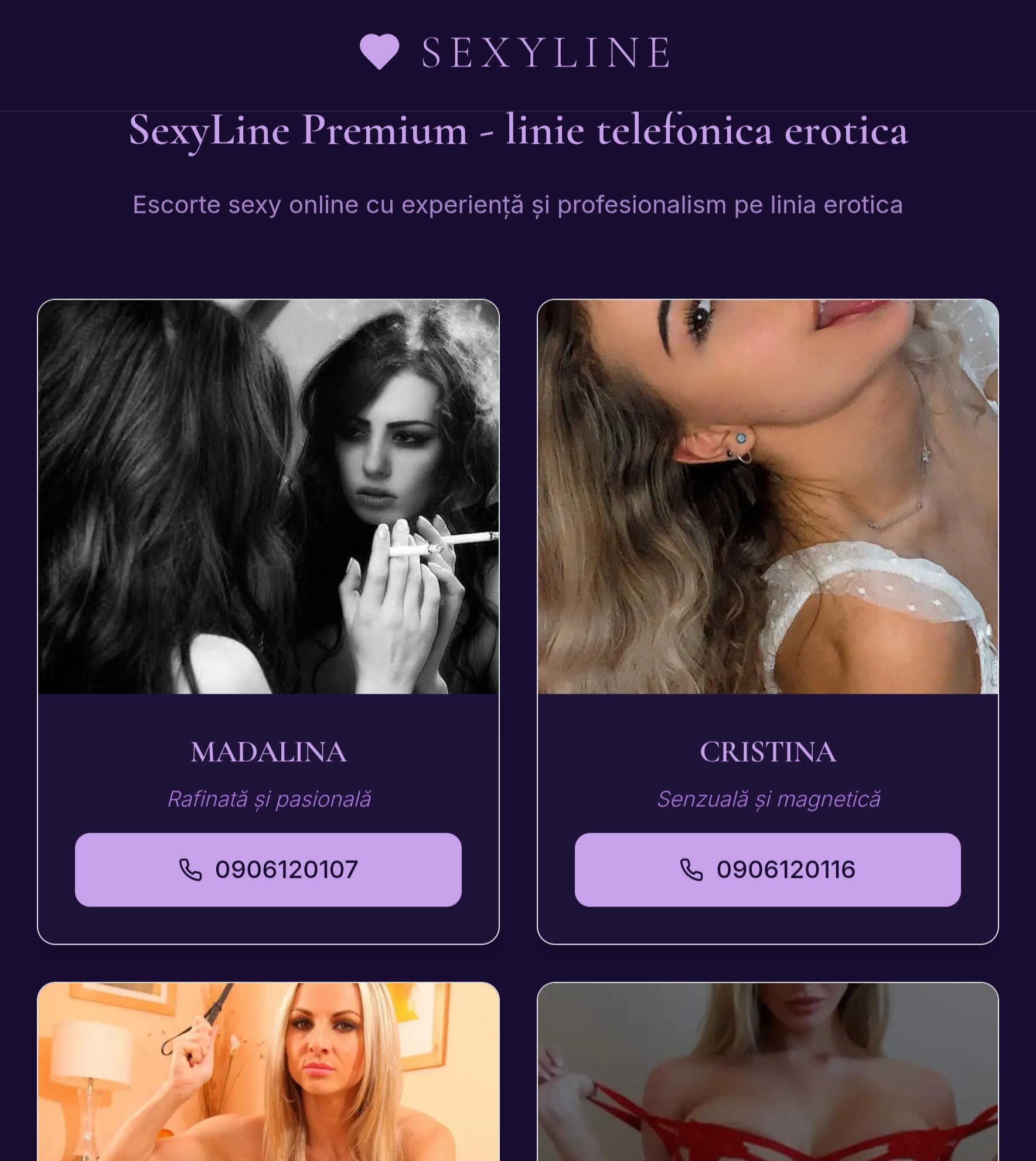 Escorte Sexy - Linieerotica-deziree.com - Rafinament, discreție și o experiență creată special pentru tine…
Există momente în care îți dorești mai mult decât o simplă conversație — îți dorești atenție, conexiune și o stare care te scoate din rutină.  
Aici vei găsi exact acel echilibru subtil între mister, eleganță și emoție.  
✨ Prezență caldă și atentă
✨ Conversații rafinate
✨ O experiență personalizată, în ritmul tău
Totul într-un spațiu discret, unde tu ești în centrul atenției.  
Permite-ți să descoperi ceva diferit…
???? linieerotica-deziree.  com